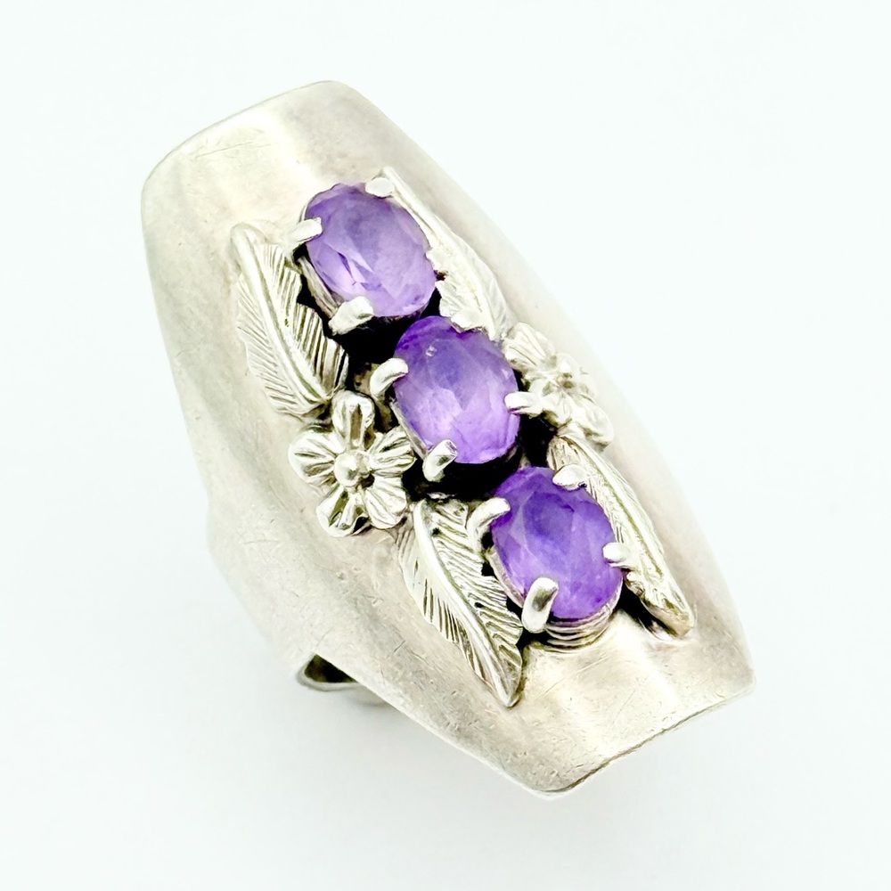Carol Felley Amethyst Sterling Silver Ring - Flower Blossom Vintage 1988